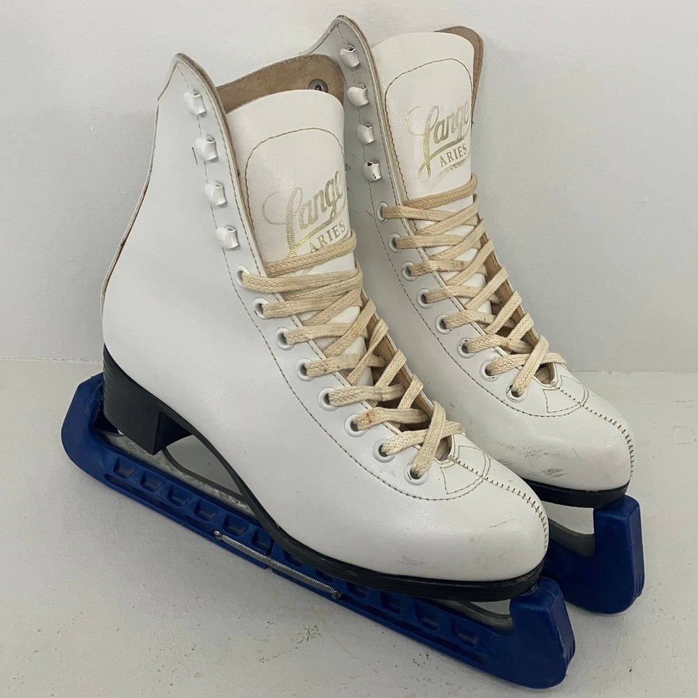 VTG Lange Aries Size 6 White Figure Skates w/Guards Ice Princess Skater Winter